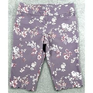 Petite Capri Pants 14P Lavender Floral Pull On Stretch Slimming Scallop